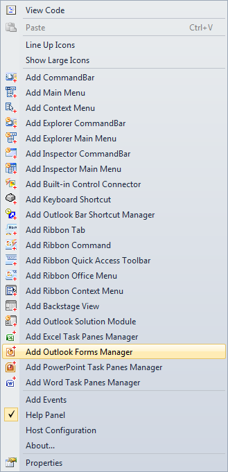 Adding the Outlook Forms Manager component to the add-in module