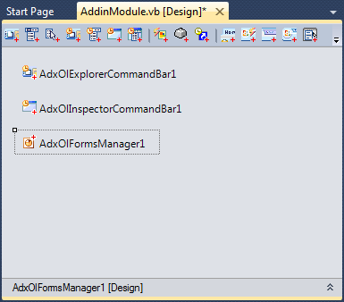 The Outlook Forms Manager component on the add-in module