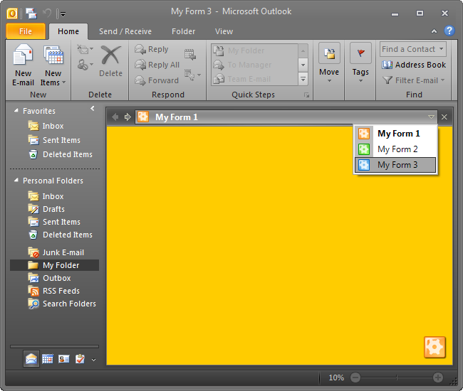 Custom Outlook view region with 3 embedded .NET forms