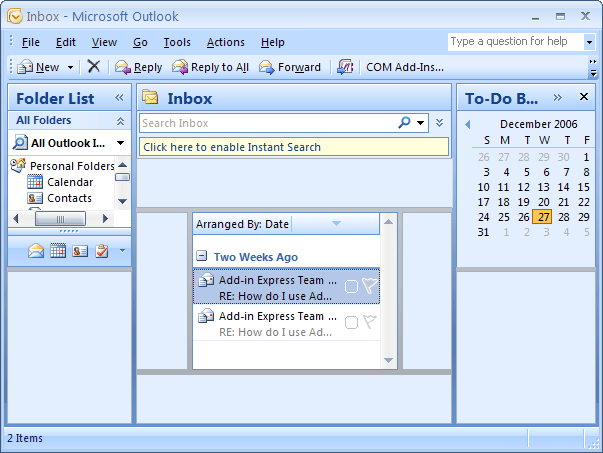 Outlook folder view regions