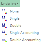 This custom drop-down menu applies the selected underline style This custom drop-down menu applies the selected underline style