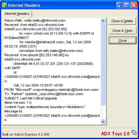 Outlook internet headers 