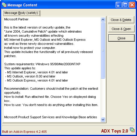 Outlook message content