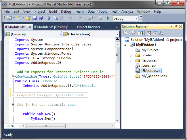 ADX IE add-on solution in Visual Studio