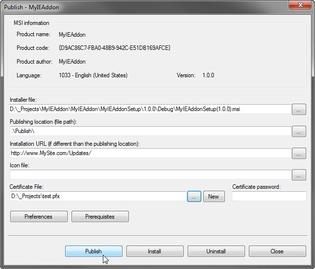 Publishing your IE add-on