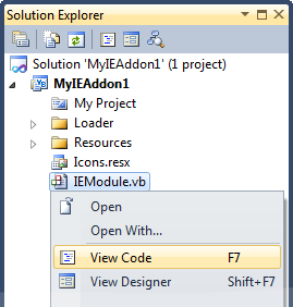 Solution Explorer - View Code