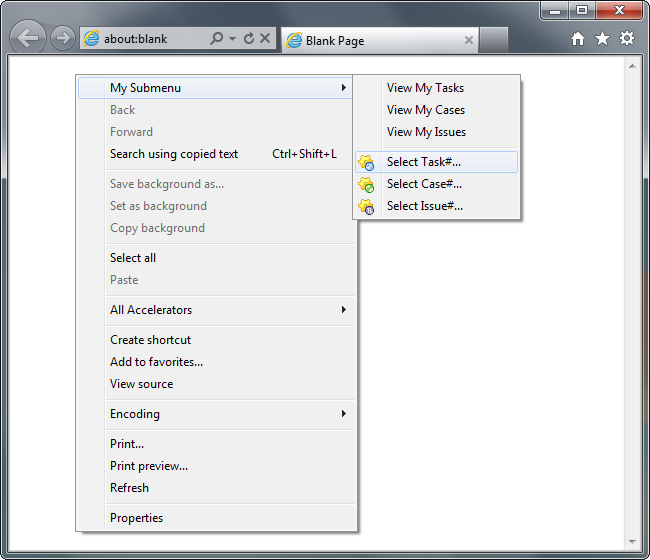 Custom items in an IE context menu