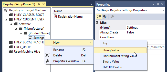 Creating registry entries