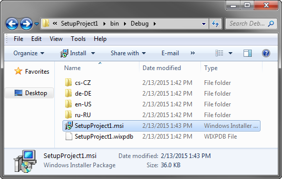 The folder structure of a multi-language setup project.