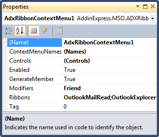 Ribbon context menu properties