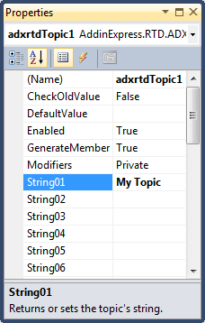 RTD topic component properties