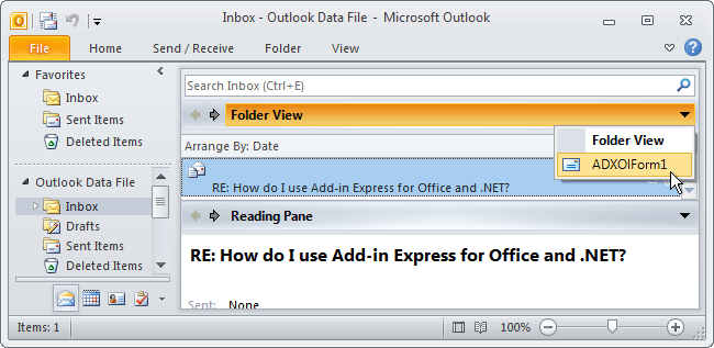 Custom forms in the Outlook FolderView region