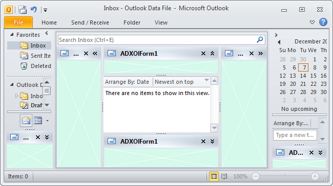 Advanced regions regions below the Navigation Pane and To-Do Bar