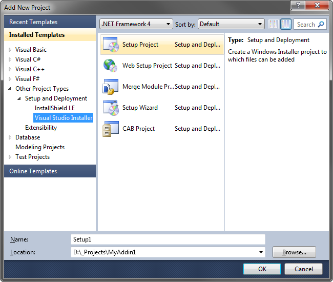 Adding a new setup project to your Visual Studio solution