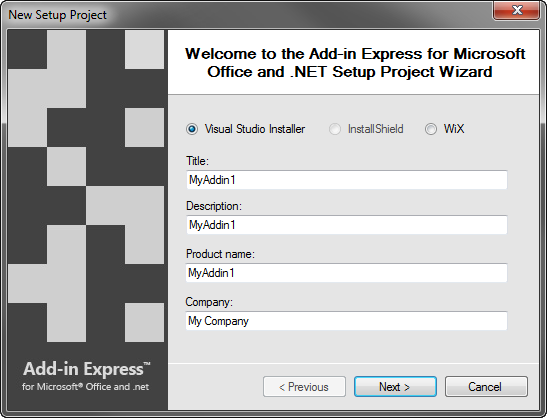 Creating a setup project using the Add-in Express wizard