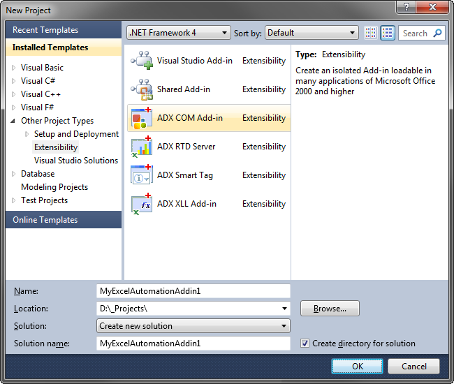 Creating an Excel Automation add-in project in Visual Studio