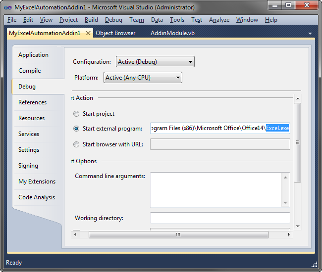 Debugging the Excel Automation add-in