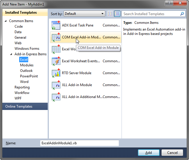 Adding an Excel Automation Add-in module
