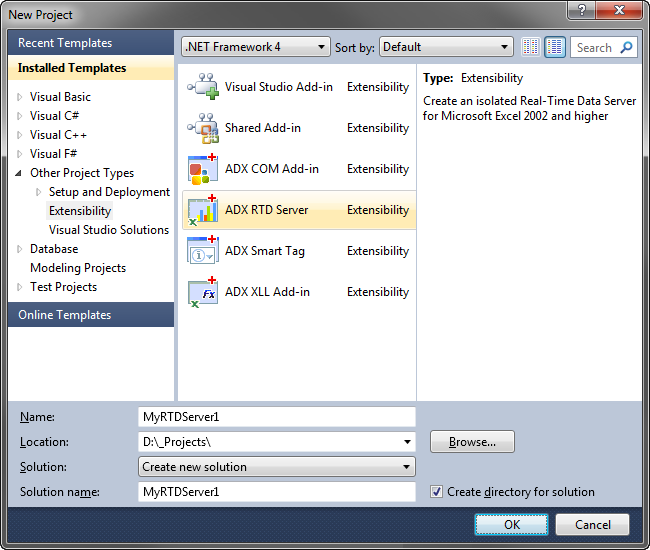 Creating a new Excel RTD server project