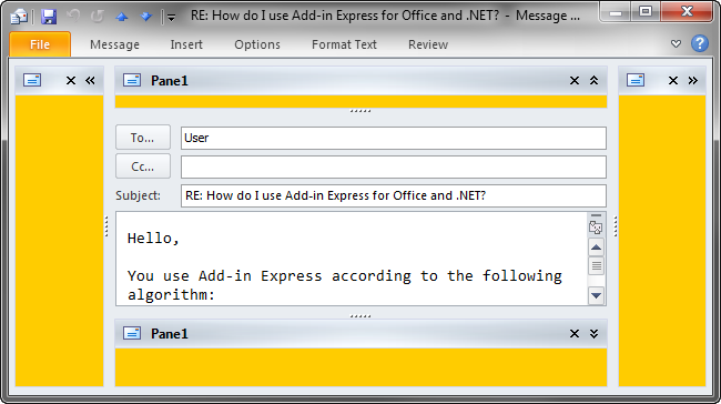 Four regions around the body of an Outlook email, task, contact, etc.