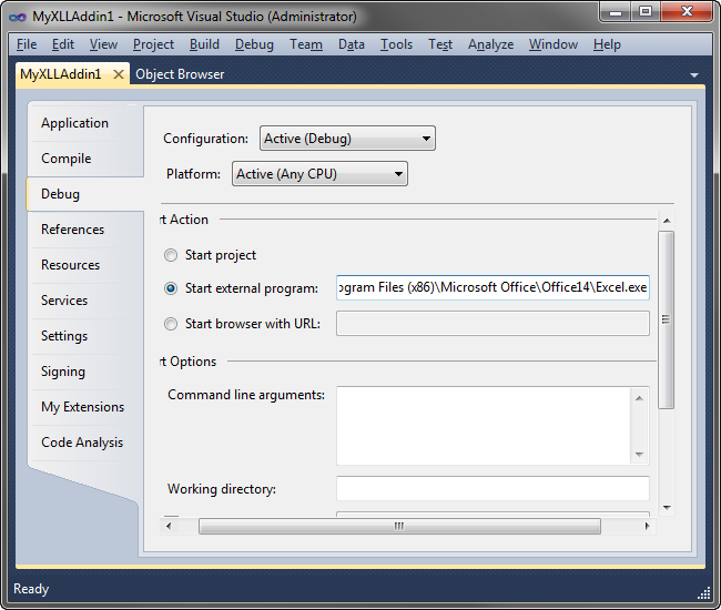 Debugging the Excel XLL add-in