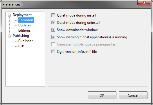 Preferences dialog. Common settings