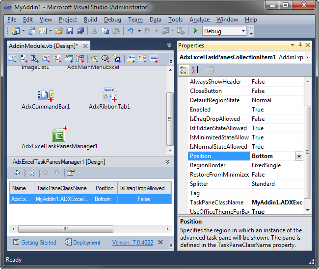 Creating custom Excel task pane