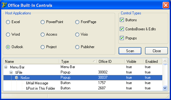 Scanned Outlook command bar IDs