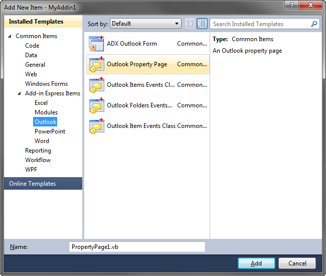 Adding Outlook property page