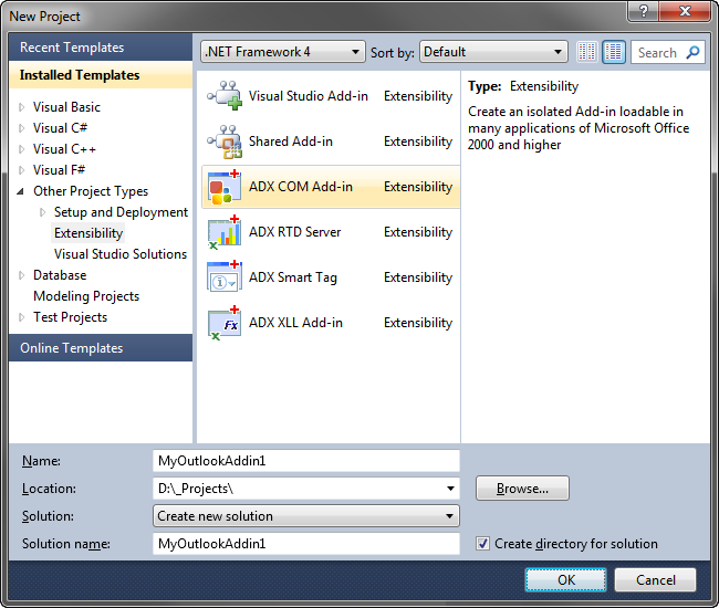 Creating a new COM Add-in project