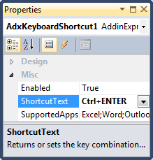 Keyboard Shortcut component properties