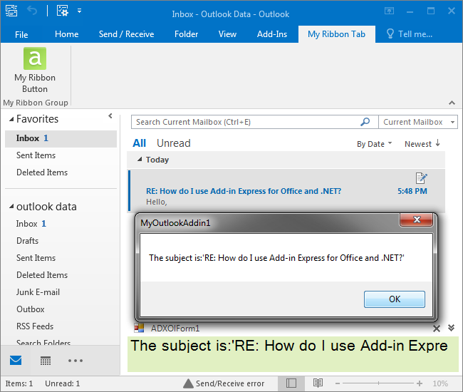 The add-in is run in the Outlook Explorer window
