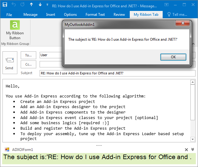 The add-in is run in the Outlook Inspector window