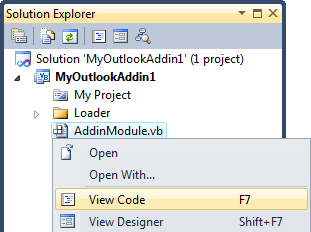 Outlook add-in module code