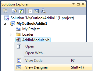 Outlook COM add-in designer