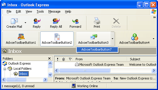 Outlook Express toolbar button styles