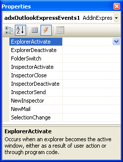 OE events shown in the Properties window