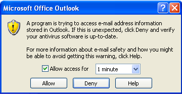 Outlook 2003 Disable Program Trying To Access