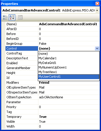 Binding a .NET control to the advanced control