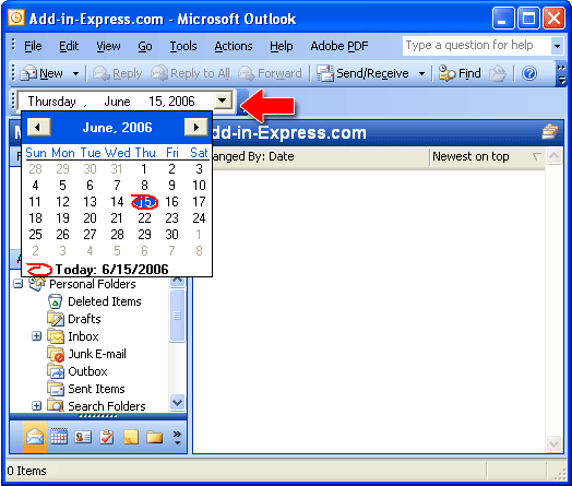 See the .NET control added to the custom Outlook toolbar