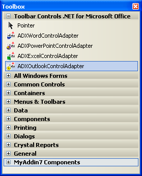 Adding a control adapter for MS Outlook