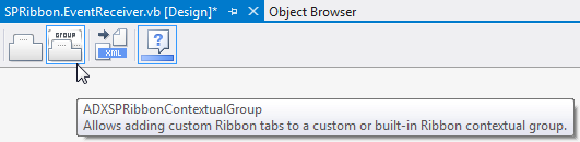 Adding an ADXSPRibbonContextualGroup component onto the designer surface