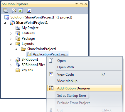 Adding a Ribbon Designer onto an application page