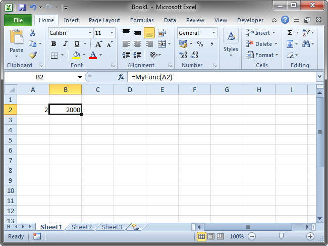 The newly created Automation add-in in Excel 2010