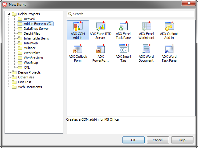 Creating a new Office add-in project in Delphi