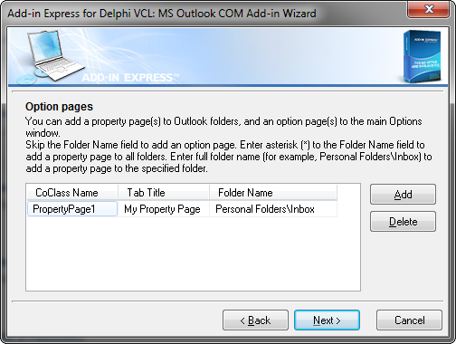 Adding property pages to Outlook folders