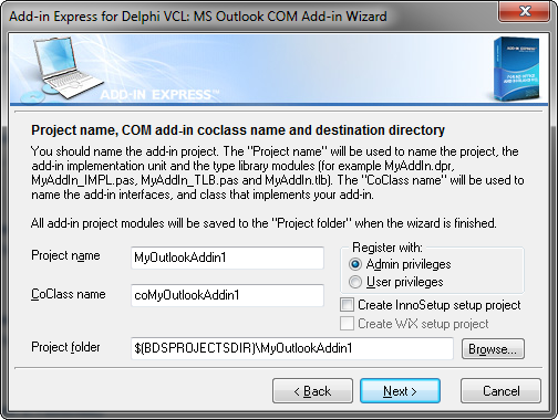 Outlook COM add-in wizard