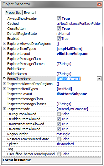 Configuring the advanced region's properties