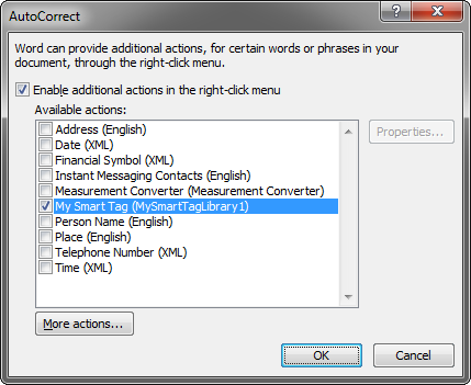 Autocorrect options dialog