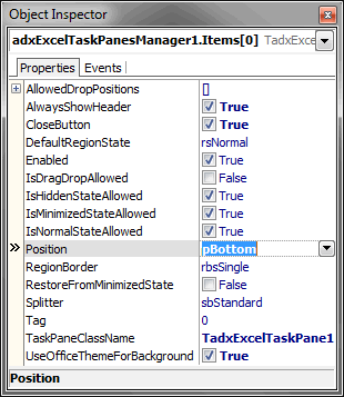 Configuring an advanced Excel custom task pane